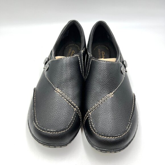 7.5XW 7.5 EXTRA WIDE WIDTH Clarks Black Leather Comfort Loafer Shoes - Picture 2 of 12